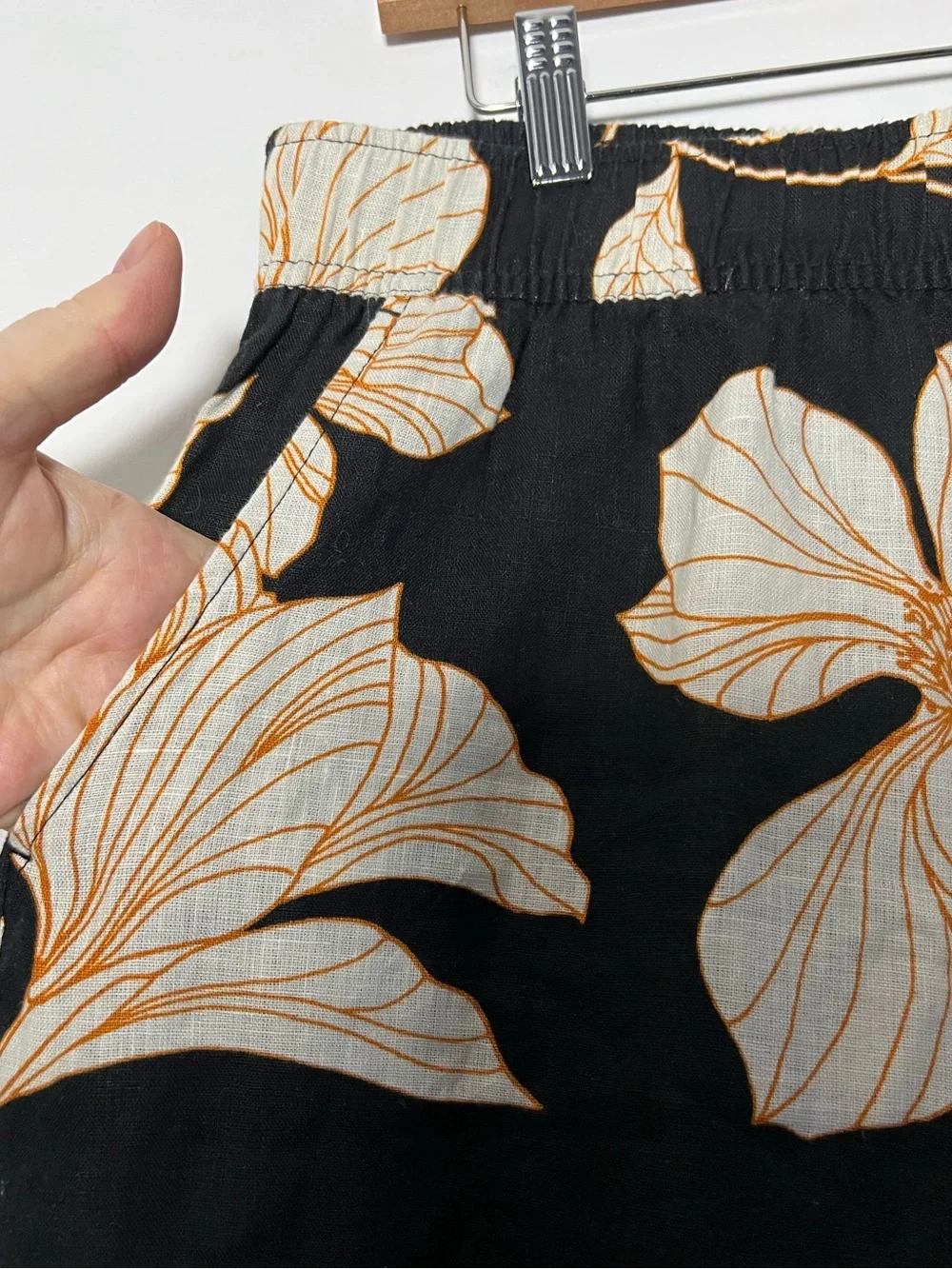 Cynthia Rowley Black Wide-Leg Floral Pants Elasticated Waist Summer - Picture 5 of 9